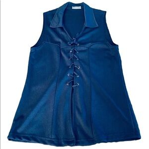 Goddess Lace Up Front Sleeveless Collared Top XL